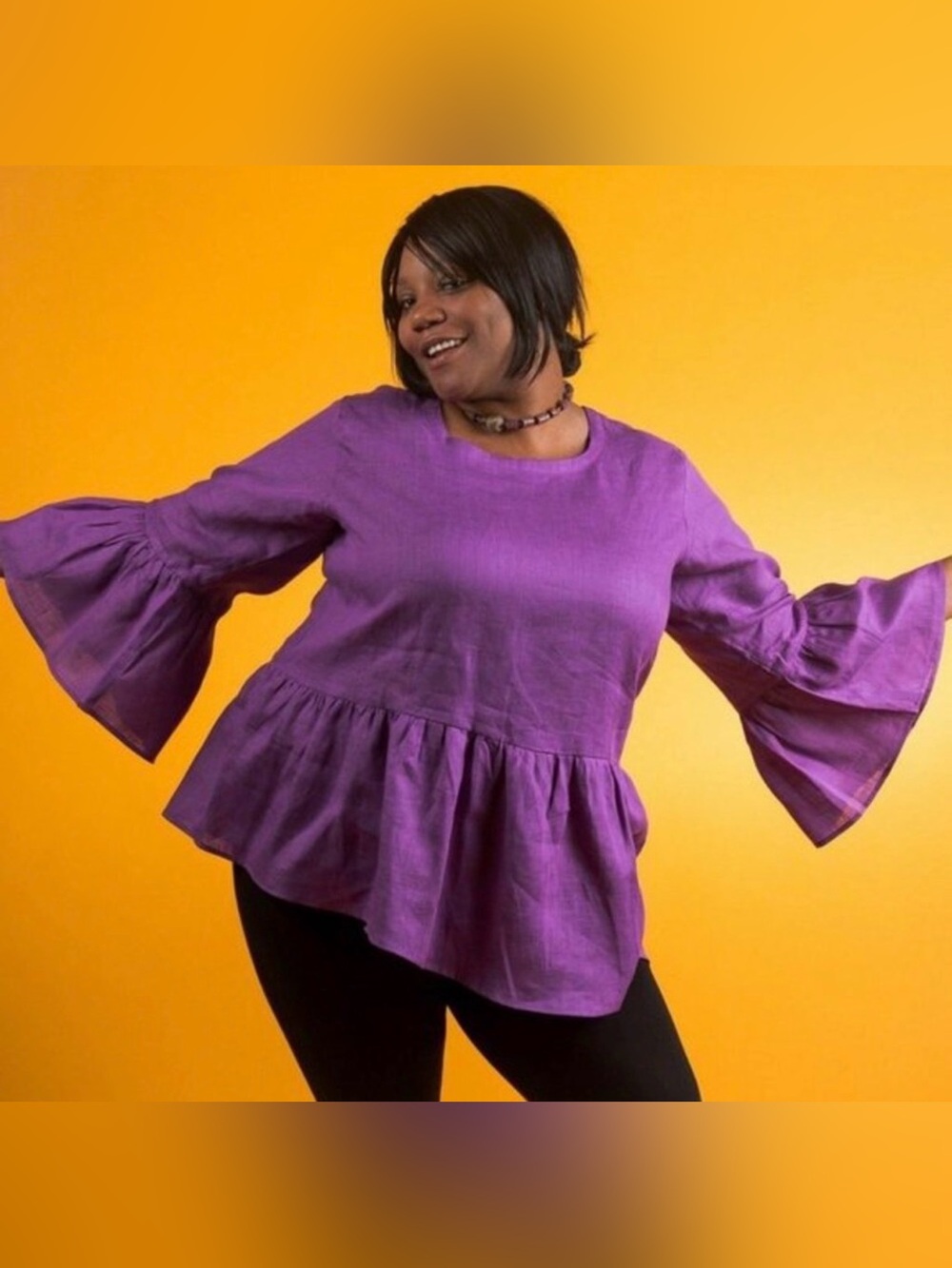 Tunic Plus Size 14W 24W Ruffle Linen Lightweight Vivid Purple Asymmetric